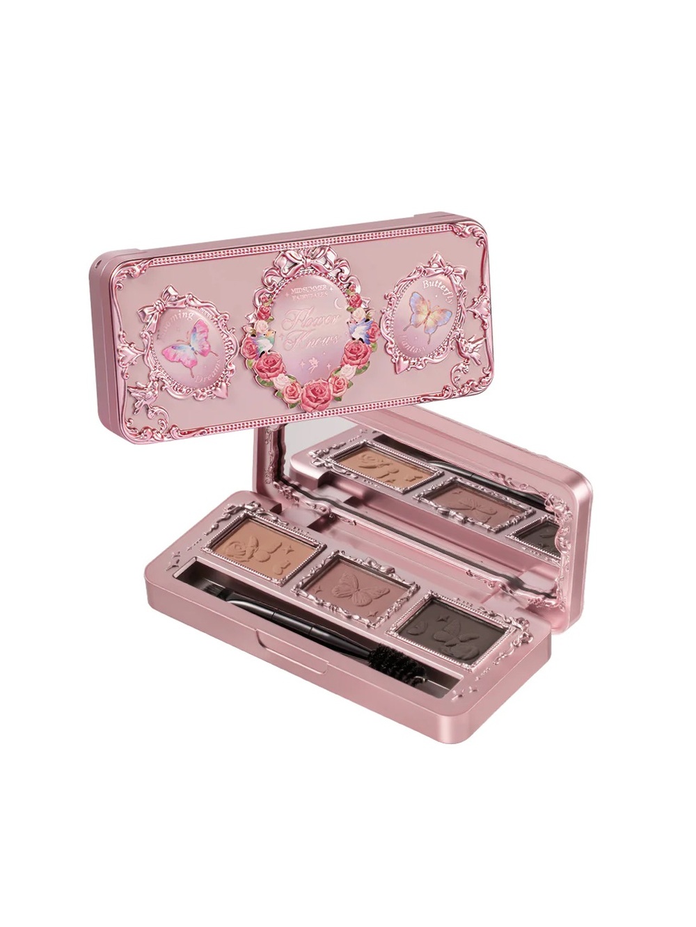Delicate Pink Brow Palette with Trio Shades & Dual Brush